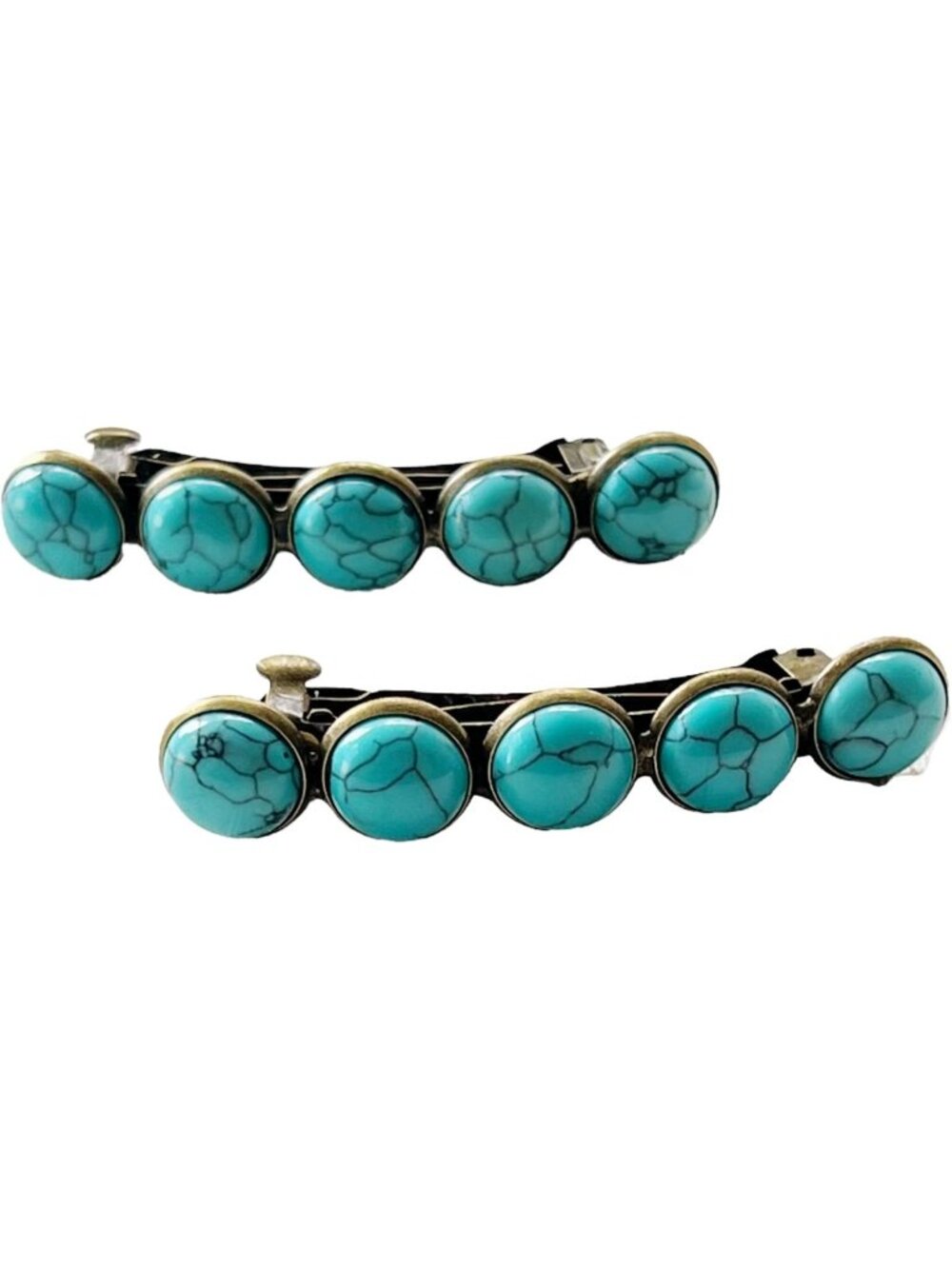 Boho Turquoise Hair Clips Set of 2 | Western Cowgirl Barrettes, Brass